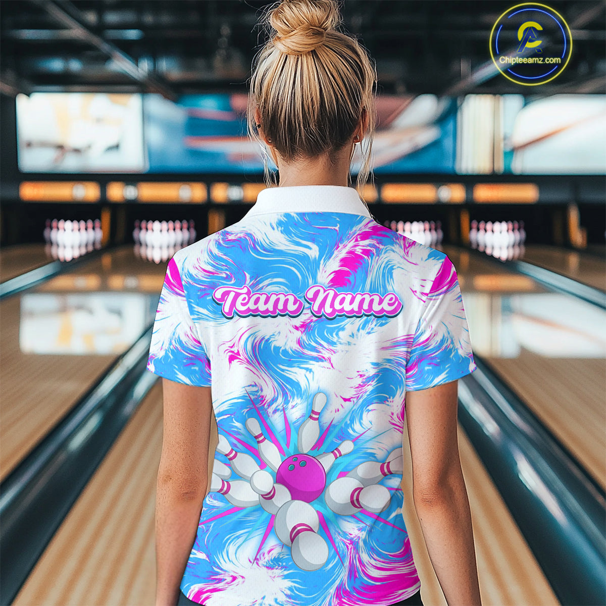Pink and Blue Bowling Shirts for Team Women Men Bowling Polo and 1/4 Zip Shirt MBL230
