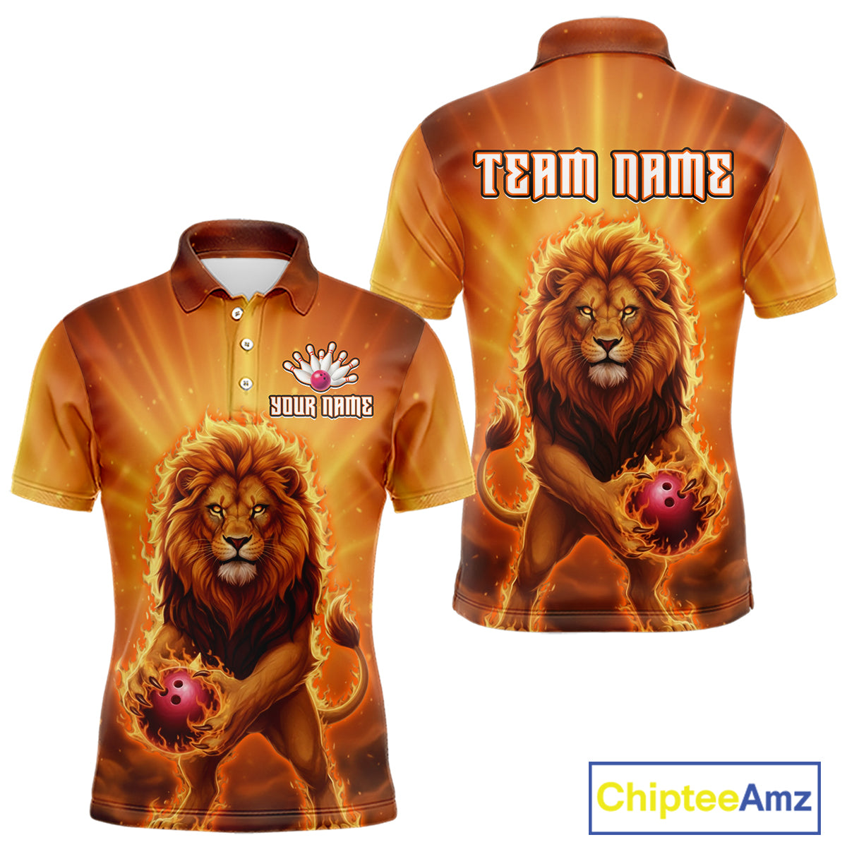 Lion Bowling Shirts for Team Women Men Custom Bowling Jersey Bowl Polo&1/4 Zip MBL236