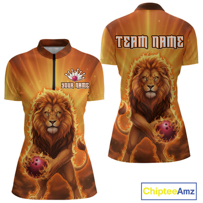 Lion Bowling Shirts for Team Women Men Custom Bowling Jersey Bowl Polo&1/4 Zip MBL236