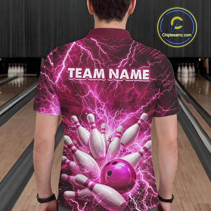 Pink Lightning Bowling Shirts for Team Women Men Custom Bowling Polo & 1/4 Zip Shirt MBL241