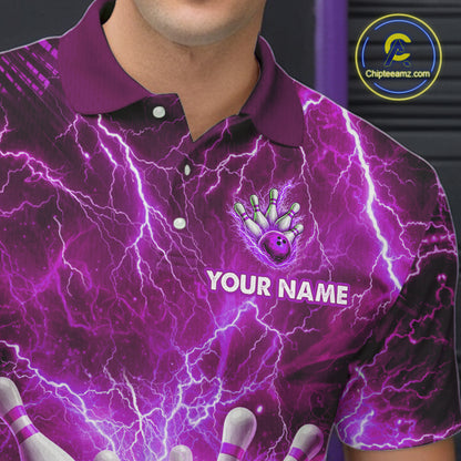 Purple Lightning Bowling Shirts for Team Women Men Custom Bowling Polo & 1/4 Zip Shirt MBL241