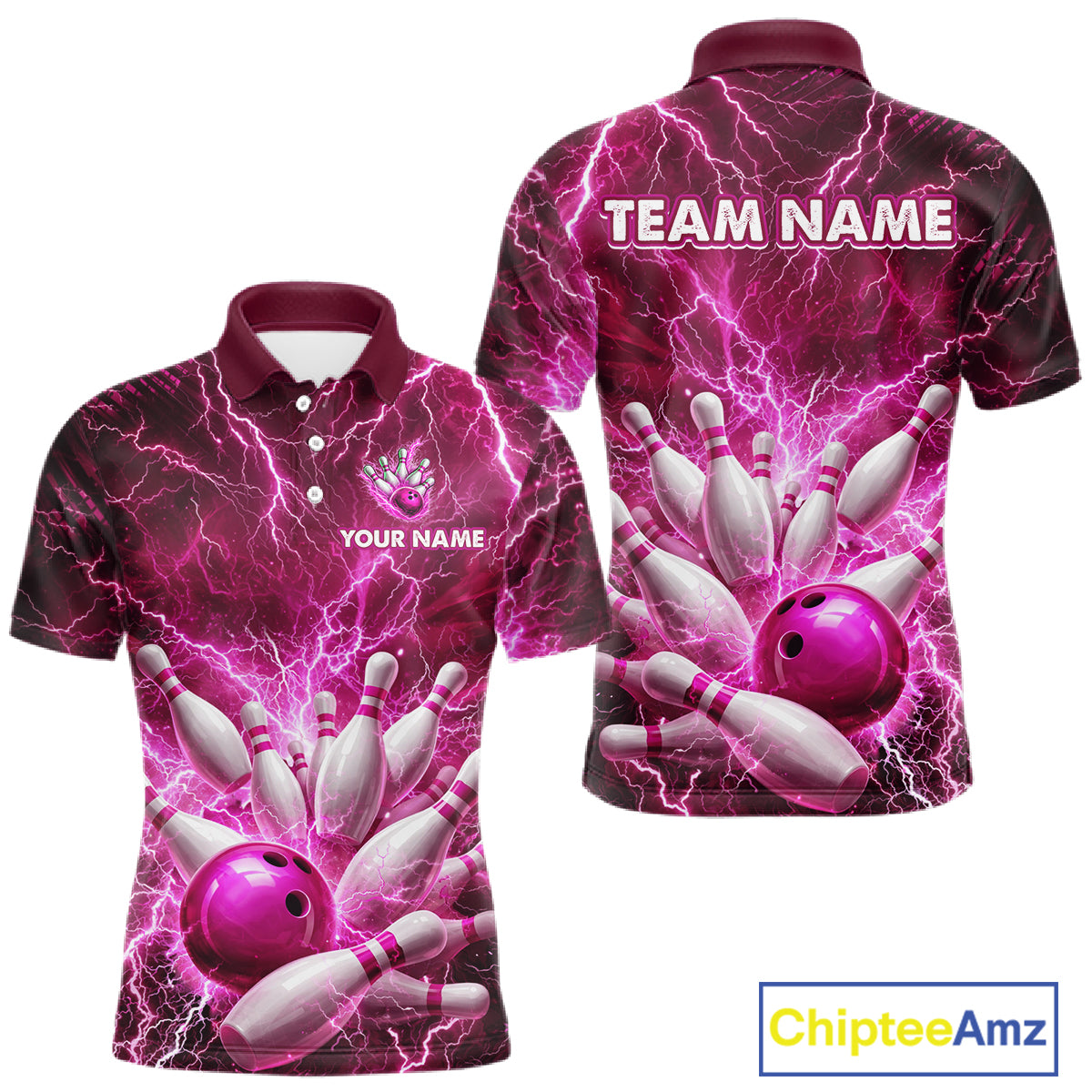 Pink Lightning Bowling Shirts for Team Women Men Custom Bowling Polo & 1/4 Zip Shirt MBL241