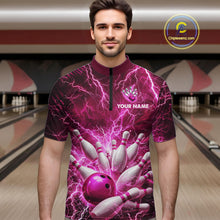 Load image into Gallery viewer, Pink Lightning Bowling Shirts for Team Women Men Custom Bowling Polo &amp; 1/4 Zip Shirt MBL241