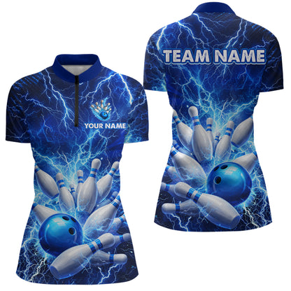 Blue Lightning Bowling Shirts for Team Women Men Custom Bowling Polo & 1/4 Zip Shirt MBL241
