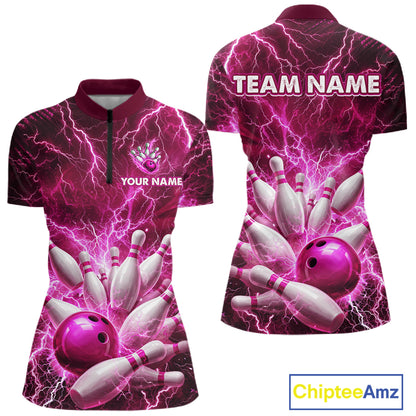 Pink Lightning Bowling Shirts for Team Women Men Custom Bowling Polo & 1/4 Zip Shirt MBL241