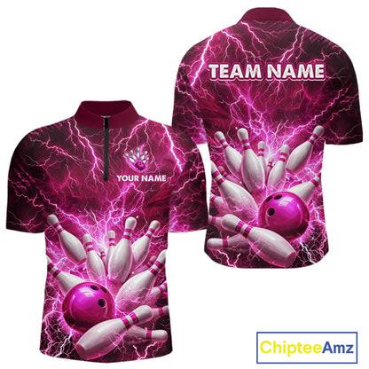 Pink Lightning Bowling Shirts for Team Women Men Custom Bowling Polo & 1/4 Zip Shirt MBL241