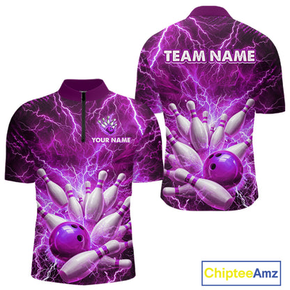 Purple Lightning Bowling Shirts for Team Women Men Custom Bowling Polo & 1/4 Zip Shirt MBL241