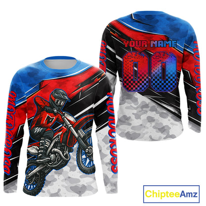 Blue and Red Motocross Jersey Custom Dirt Bike Shirts Men Kid Women Riding Shirt XM489