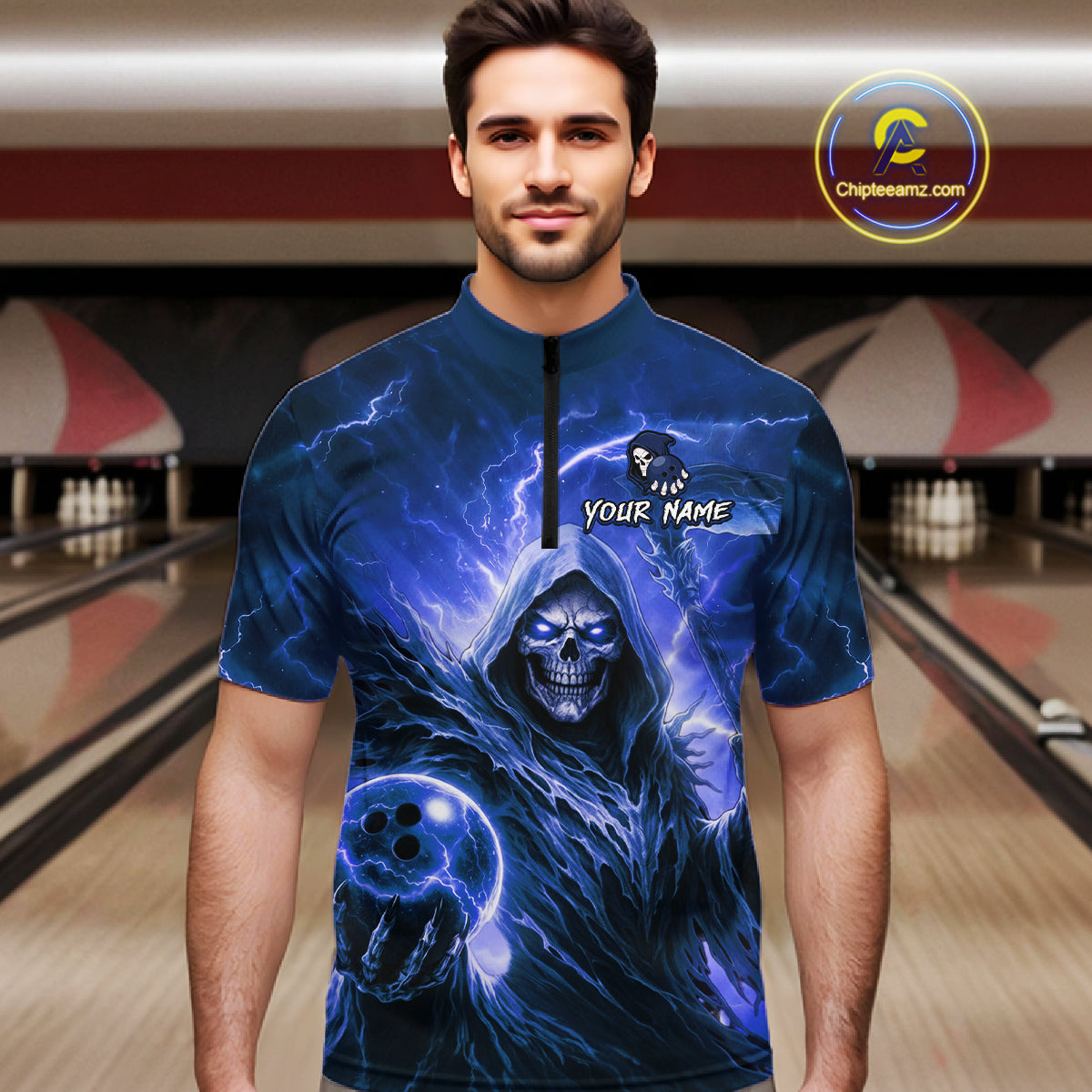 Blue Bowling Shirts for Team Women Men Custom Death Bowling Jersey Bowl League MBL248