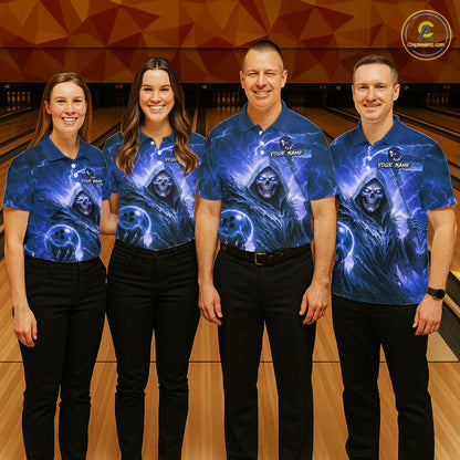 Blue Bowling Shirts for Team Women Men Custom Death Bowling Jersey Bowl League MBL248
