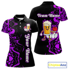 Load image into Gallery viewer, Funny Beer Bowling Shirts Team Women Men Custom Purple Bowling Jersey for Bowler MBL250