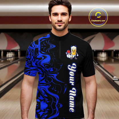 Funny Beer Bowling Shirts Team Women Men Custom Blue Bowling Jersey for Bowler MBL250