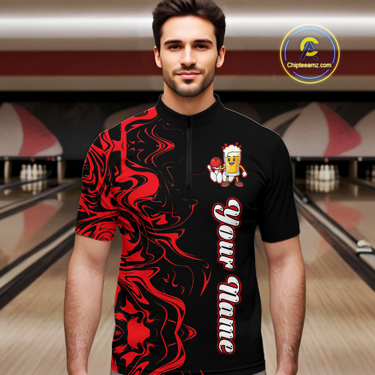 Funny Beer Bowling Shirts Team Women Men Custom Red Bowling Jersey for Bowler MBL250