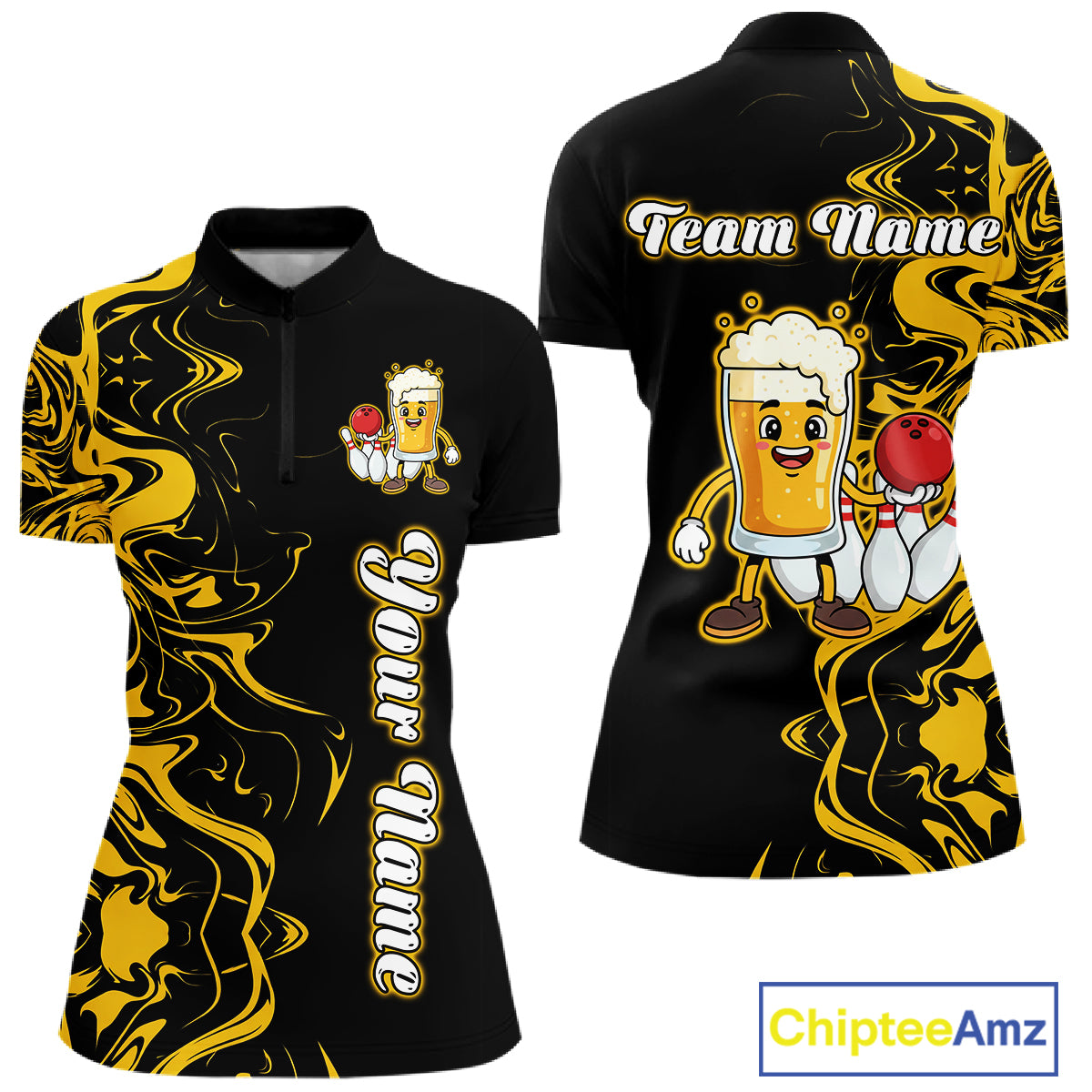 Funny Beer Bowling Shirts Team Women Men Custom Yellow Bowling Jersey for Bowler MBL250