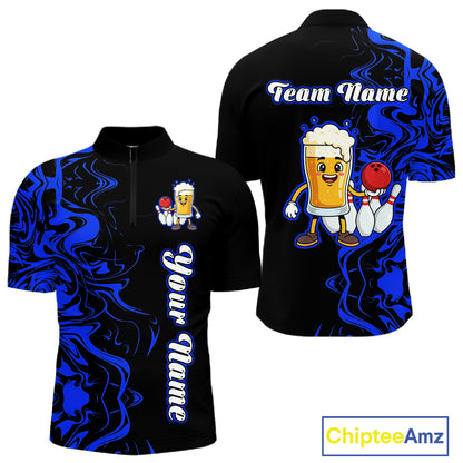 Funny Beer Bowling Shirts Team Women Men Custom Blue Bowling Jersey for Bowler MBL250