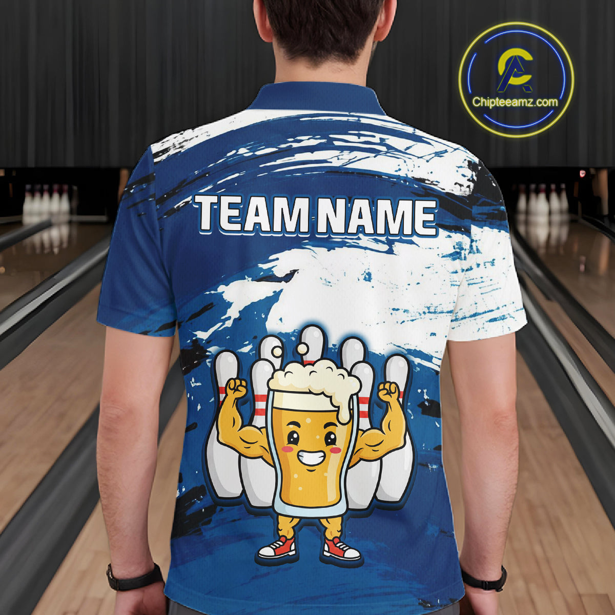 Blue Funny Beer Bowling Shirts for Women Men Team Bowling Polo&1/4 Zip Bowl League MBL253
