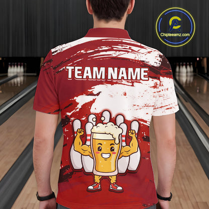 Red Funny Beer Bowling Shirts for Women Men Team Bowling Polo&1/4 Zip Bowl League MBL253