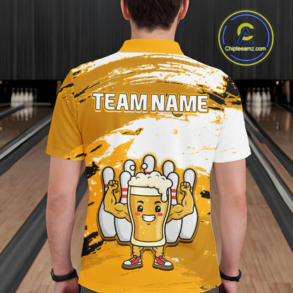 Yellow Funny Beer Bowling Shirts for Women Men Team Bowling Polo&1/4 Zip Bowl League MBL253