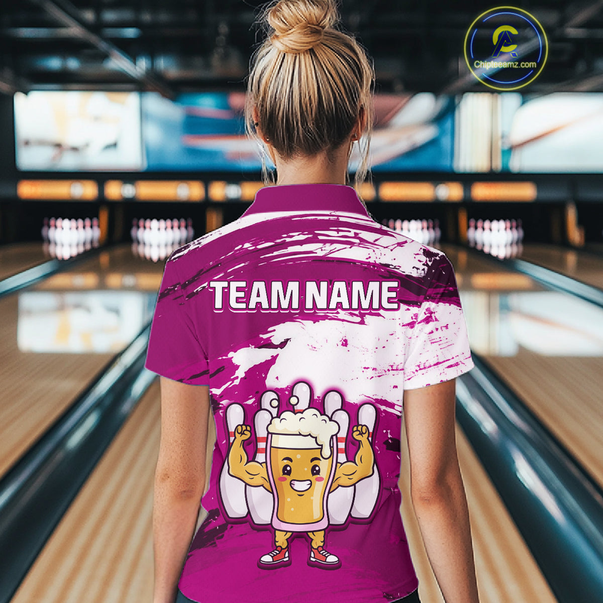 Pink Funny Beer Bowling Shirts for Women Men Team Bowling Polo&1/4 Zip Bowl League MBL253