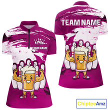 Load image into Gallery viewer, Pink Funny Beer Bowling Shirts for Women Men Team Bowling Polo&amp;1/4 Zip Bowl League MBL253
