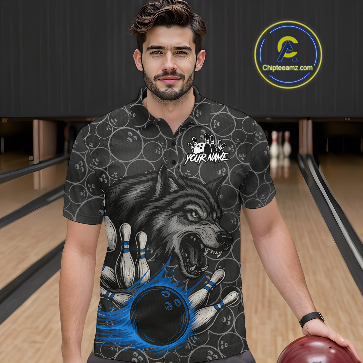 Gray Wolf Bowling Shirts for Team Women Men Wolf Bowling Jerseys Custom MBL198