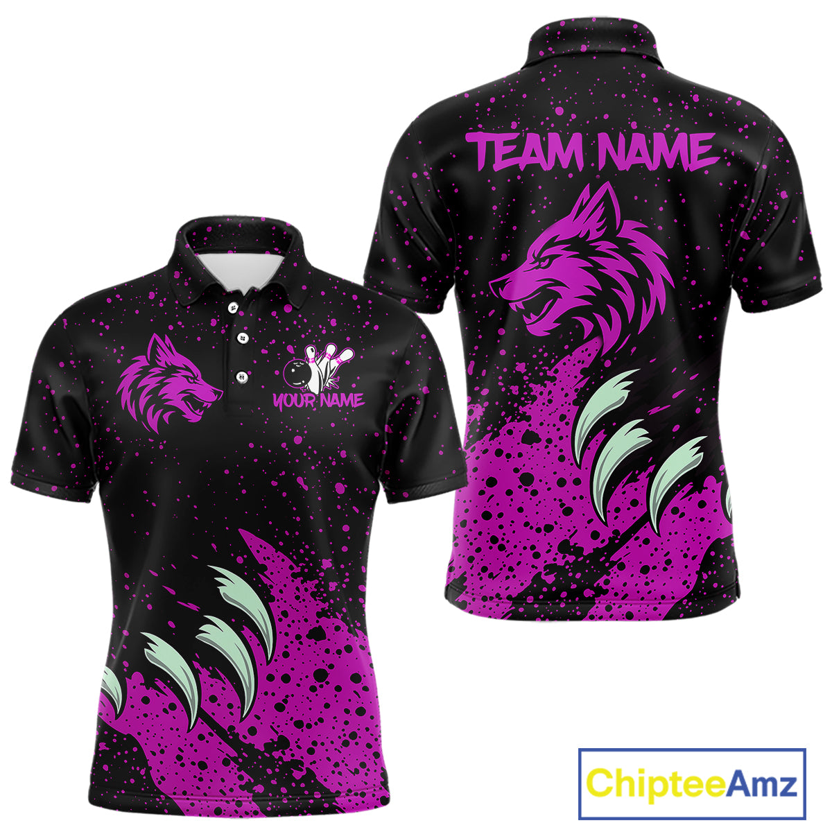 Pink Wolf Bowling Shirts for Team Men Women Custom Bowling Jerseys for Bowlers MBL205