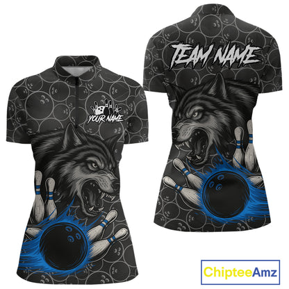 Gray Wolf Bowling Shirts for Team Women Men Wolf Bowling Jerseys Custom MBL198