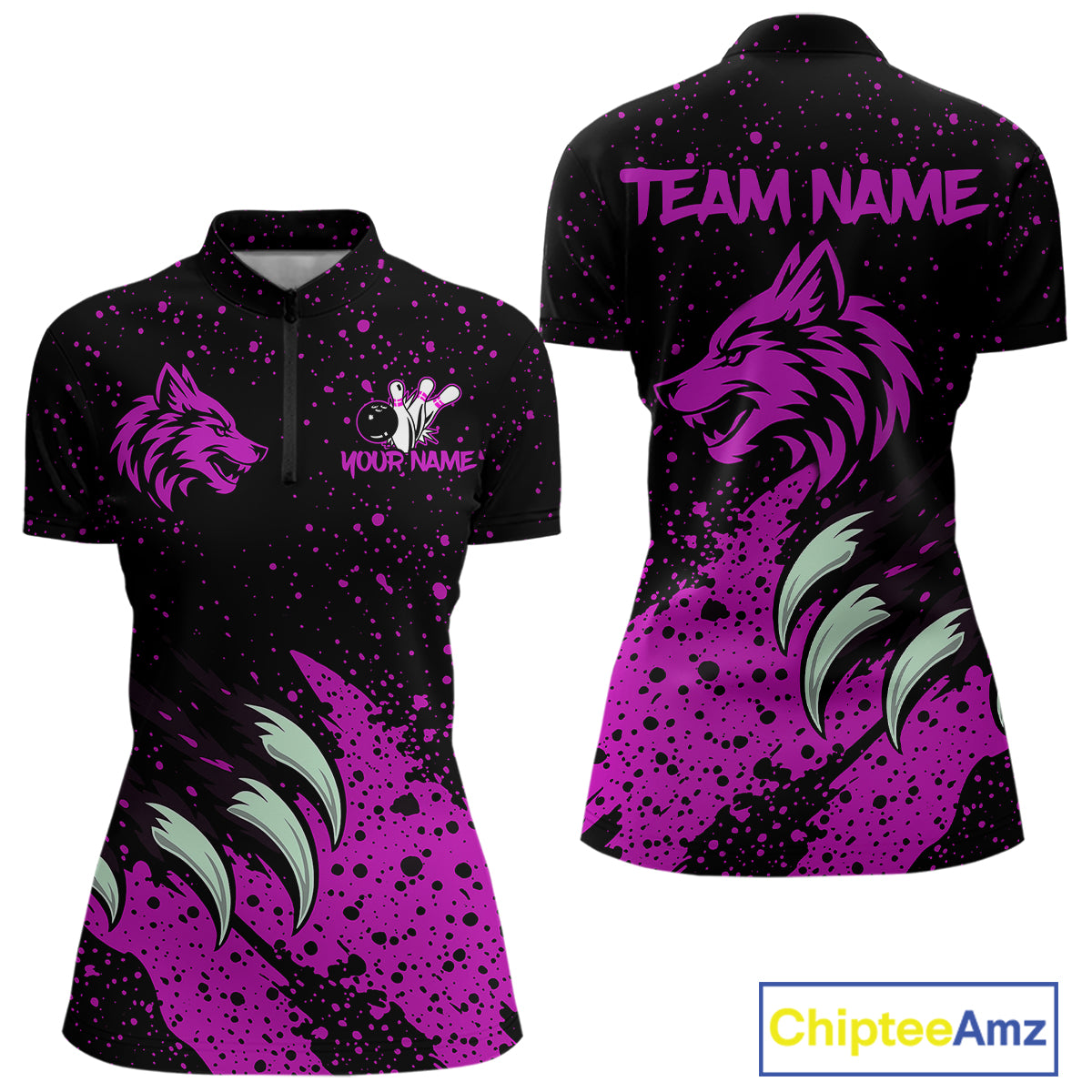 Pink Wolf Bowling Shirts for Team Men Women Custom Bowling Jerseys for Bowlers MBL205