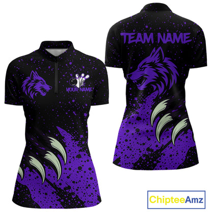 Purple Wolf Bowling Shirts for Team Men Women Custom Bowling Jerseys for Bowlers MBL205
