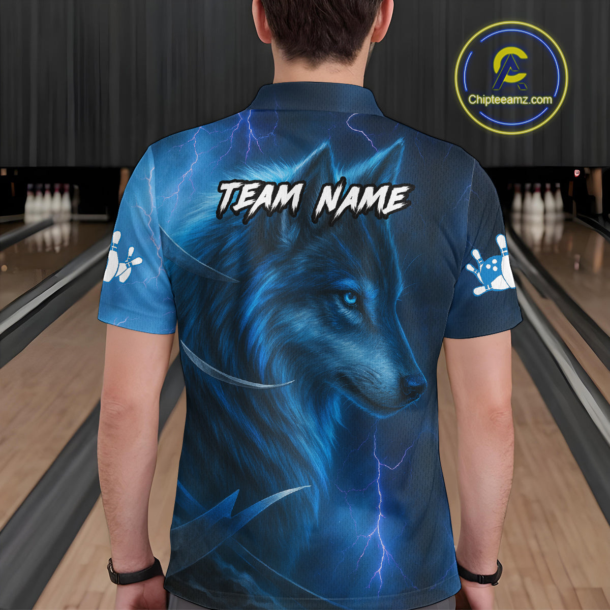 Blue Wolf Bowling Shirts for Team Men Women Custom Wolf Bowling Jerseys for Couples MBL199
