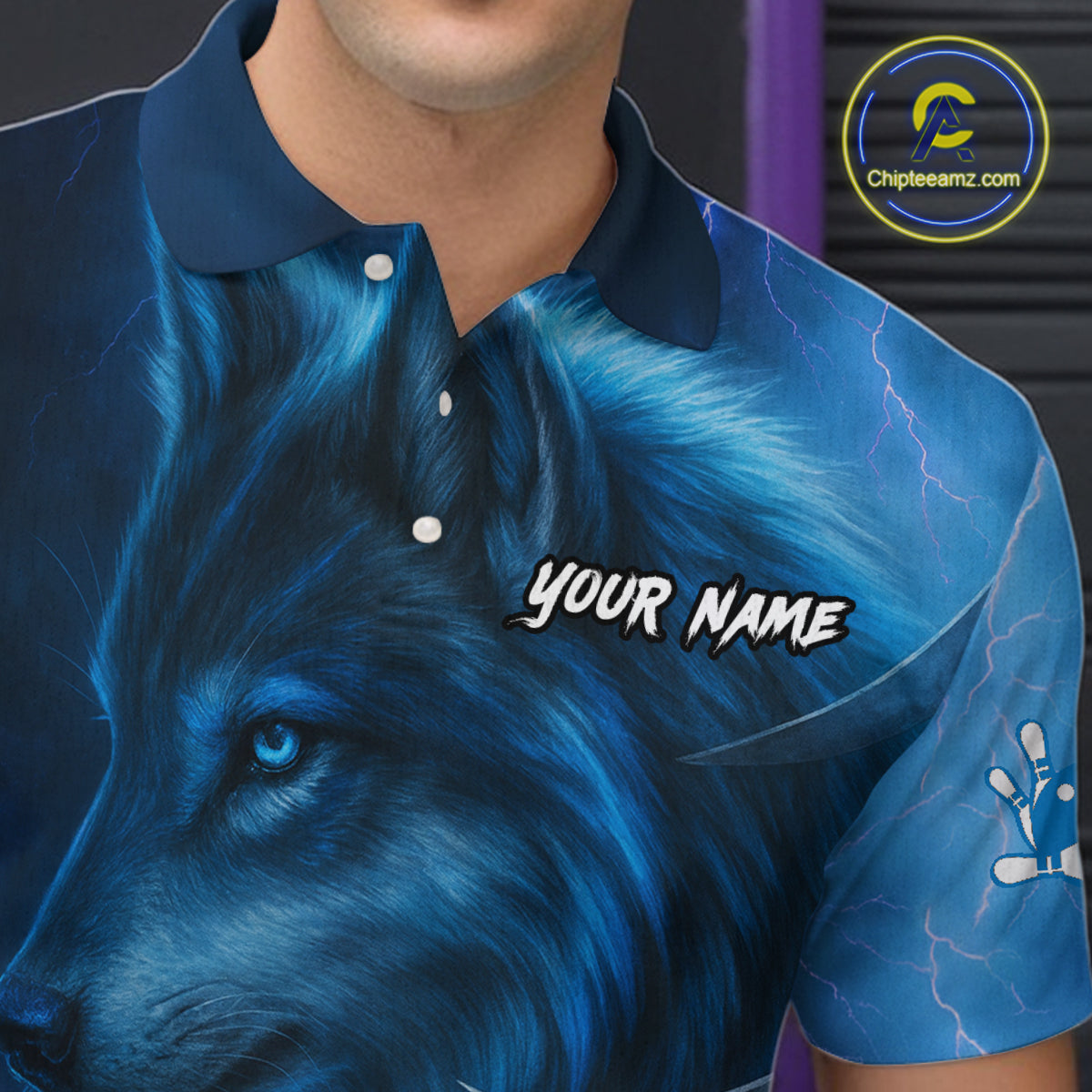 Blue Wolf Bowling Shirts for Team Men Women Custom Wolf Bowling Jerseys for Couples MBL199