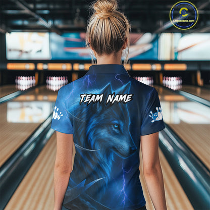 Blue Wolf Bowling Shirts for Team Men Women Custom Wolf Bowling Jerseys for Couples MBL199