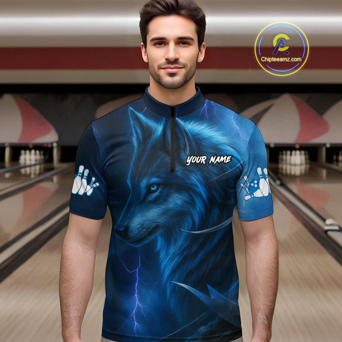 Blue Wolf Bowling Shirts for Team Men Women Custom Wolf Bowling Jerseys for Couples MBL199