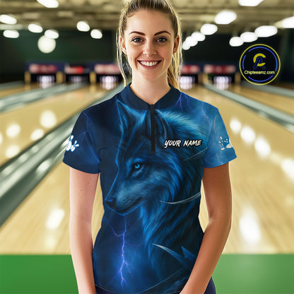 Blue Wolf Bowling Shirts for Team Men Women Custom Wolf Bowling Jerseys for Couples MBL199