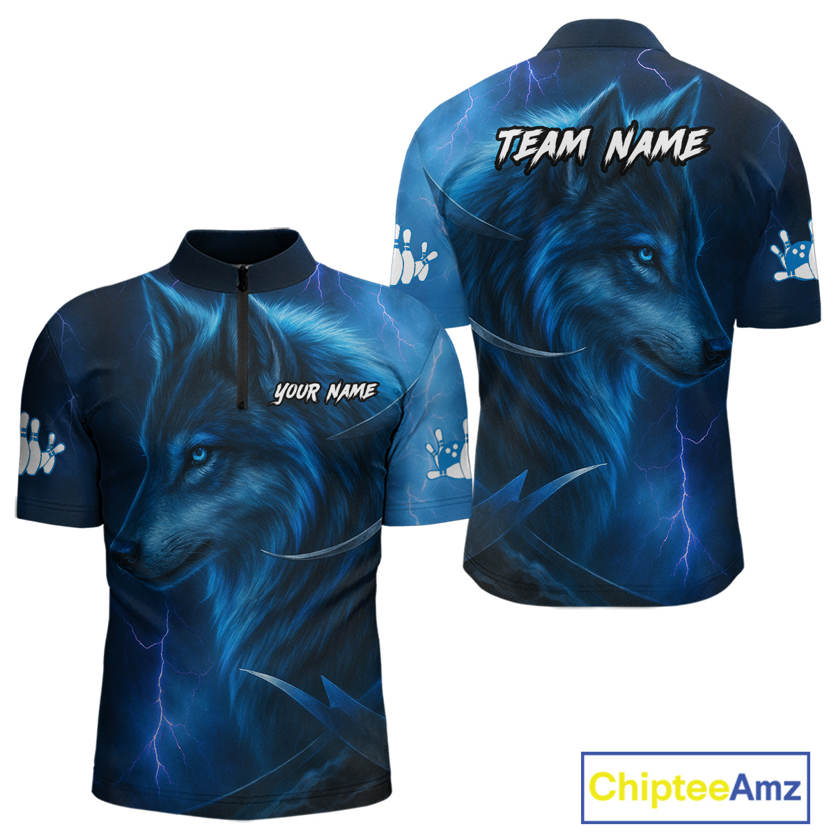 Blue Wolf Bowling Shirts for Team Men Women Custom Wolf Bowling Jerseys for Couples MBL199