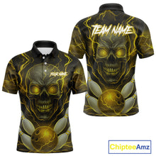 Load image into Gallery viewer, Yellow Bowling Shirts for Team Women Men Custom Skull Bowling Jerseys for Couples MBL207
