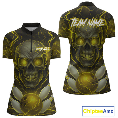 Yellow Bowling Shirts for Team Women Men Custom Skull Bowling Jerseys for Couples MBL207