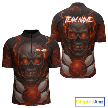 Orange Bowling Shirts for Team Women Men Custom Skull Bowling Jerseys for Couples MBL207