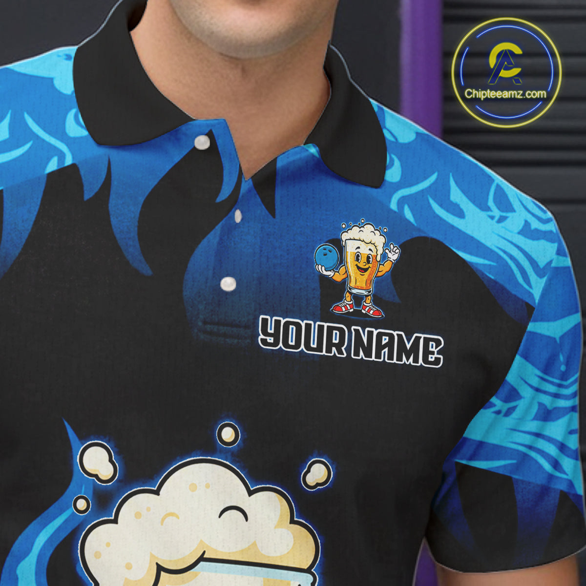 Blue Flaming Beer Bowling Shirts Beer Bowling Jersey for Team Women Men Bowler MBL262
