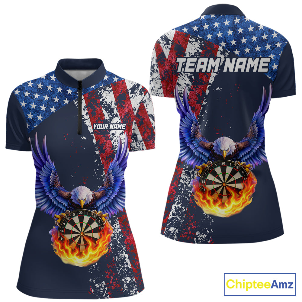 Custom US Flag Eagle Flame Darts Shirt for Women Darts Team Jerseys Dartboard Shirt NNT270