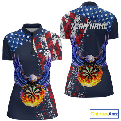 Custom US Flag Eagle Flame Darts Shirt for Women Darts Team Jerseys Dartboard Shirt NNT270