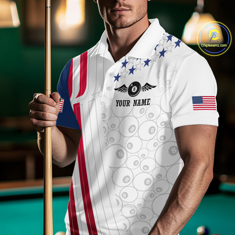 Custom American Flag 8 Ball Billiard Shirts for Men Billiard Team Jerseys Billiard League NNT273