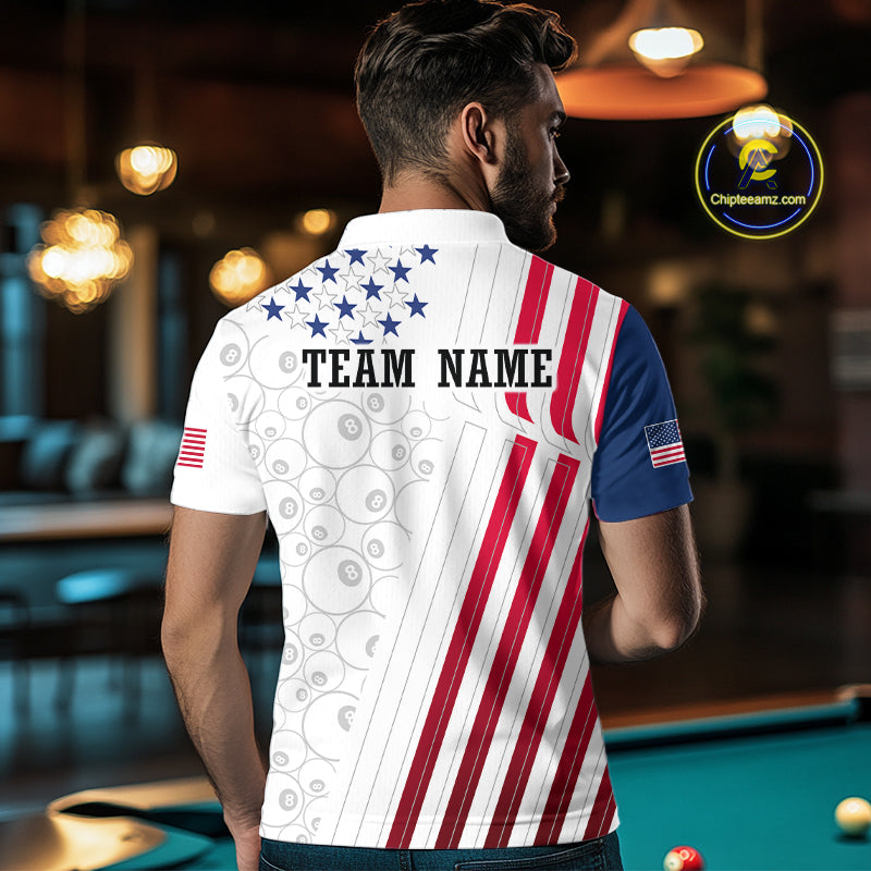 Custom American Flag 8 Ball Billiard Shirts for Men Billiard Team Jerseys Billiard League NNT273