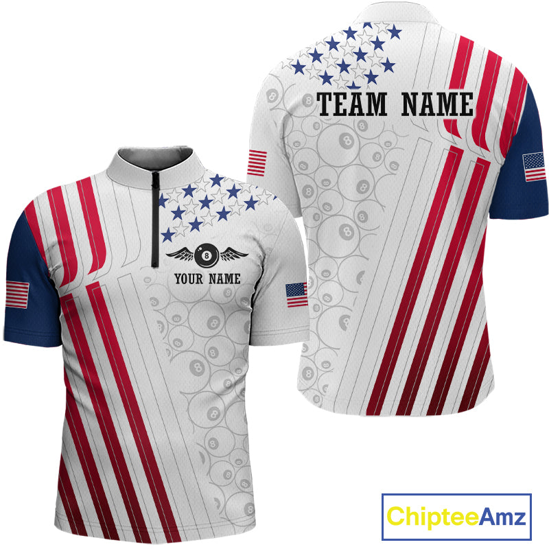Custom American Flag 8 Ball Billiard Shirts for Men Billiard Team Jerseys Billiard League NNT273