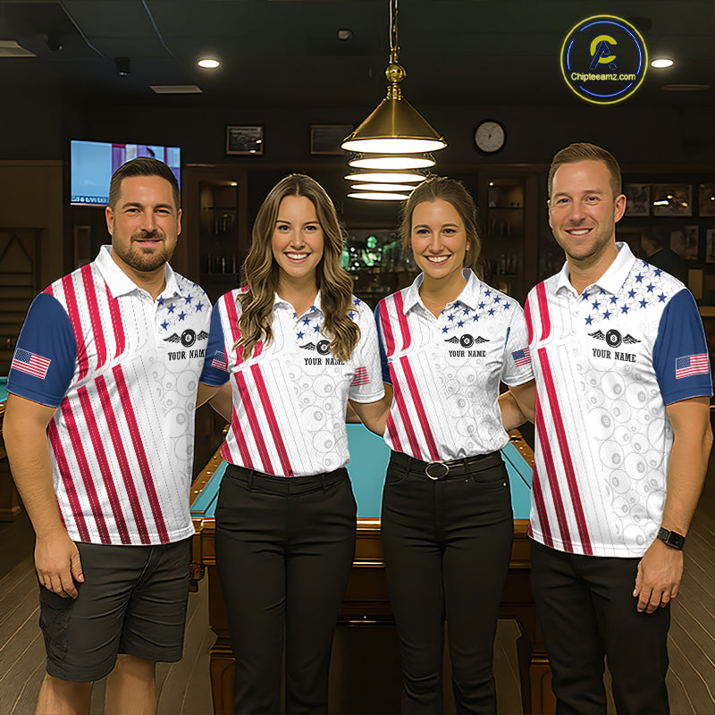 Custom American Flag 8 Ball Billiard Shirts for Men Billiard Team Jerseys Billiard League NNT273