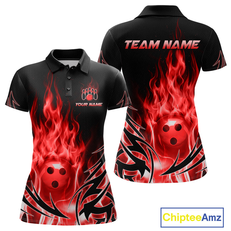 Custom Red Flame Bowling Jersey for Women Bowling Team Shirts Bowling League HNT469