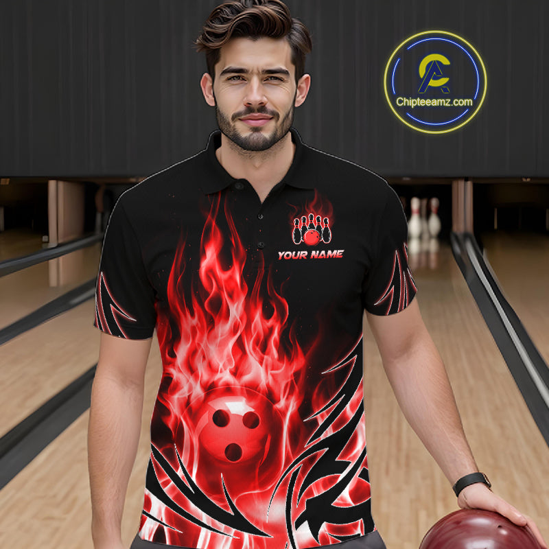 Custom Red Flame Bowling Jersey for Men Bowling Team Shirts Bowling League HNT469