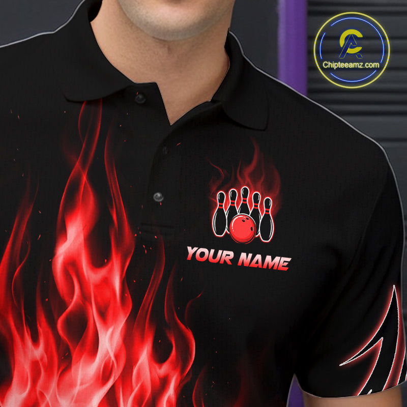 Custom Red Flame Bowling Jersey for Men Bowling Team Shirts Bowling League HNT469