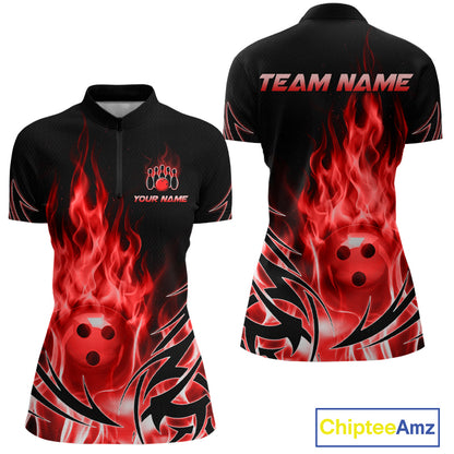 Custom Red Flame Bowling Jersey for Women Bowling Team Shirts Bowling League HNT469