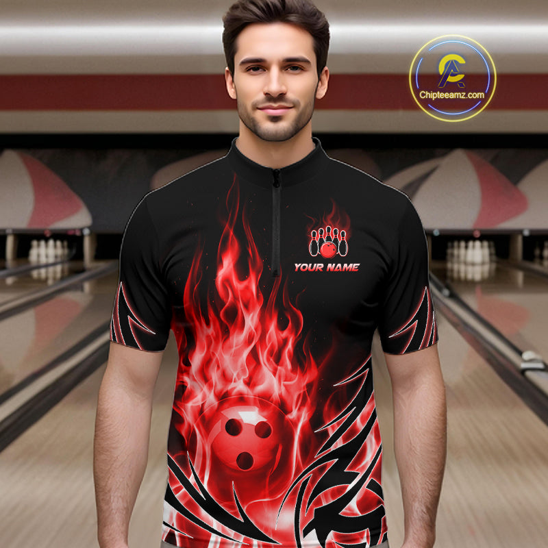 Custom Red Flame Bowling Jersey for Men Bowling Team Shirts Bowling League HNT469